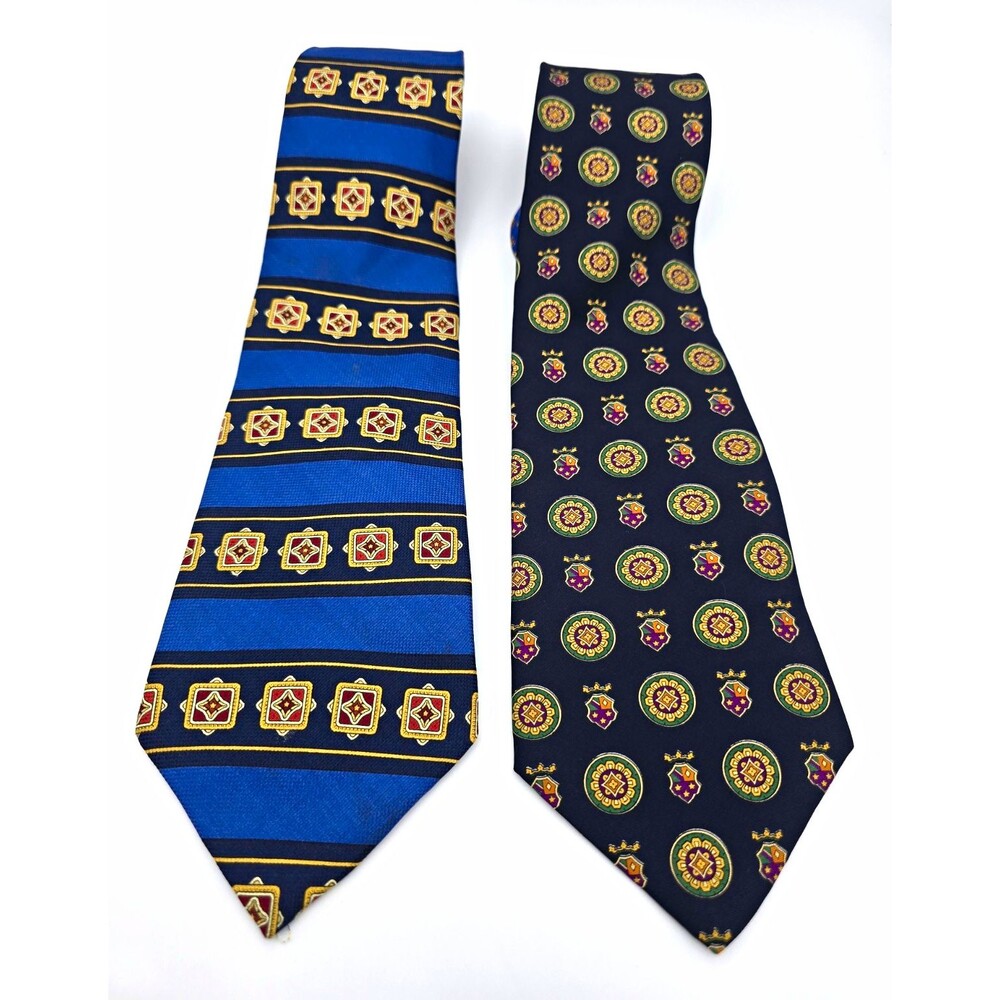 Vintage 90s Tommy Hilfiger Silk Tie Lot of 2 Crest Shield Medallion Preppy MINT